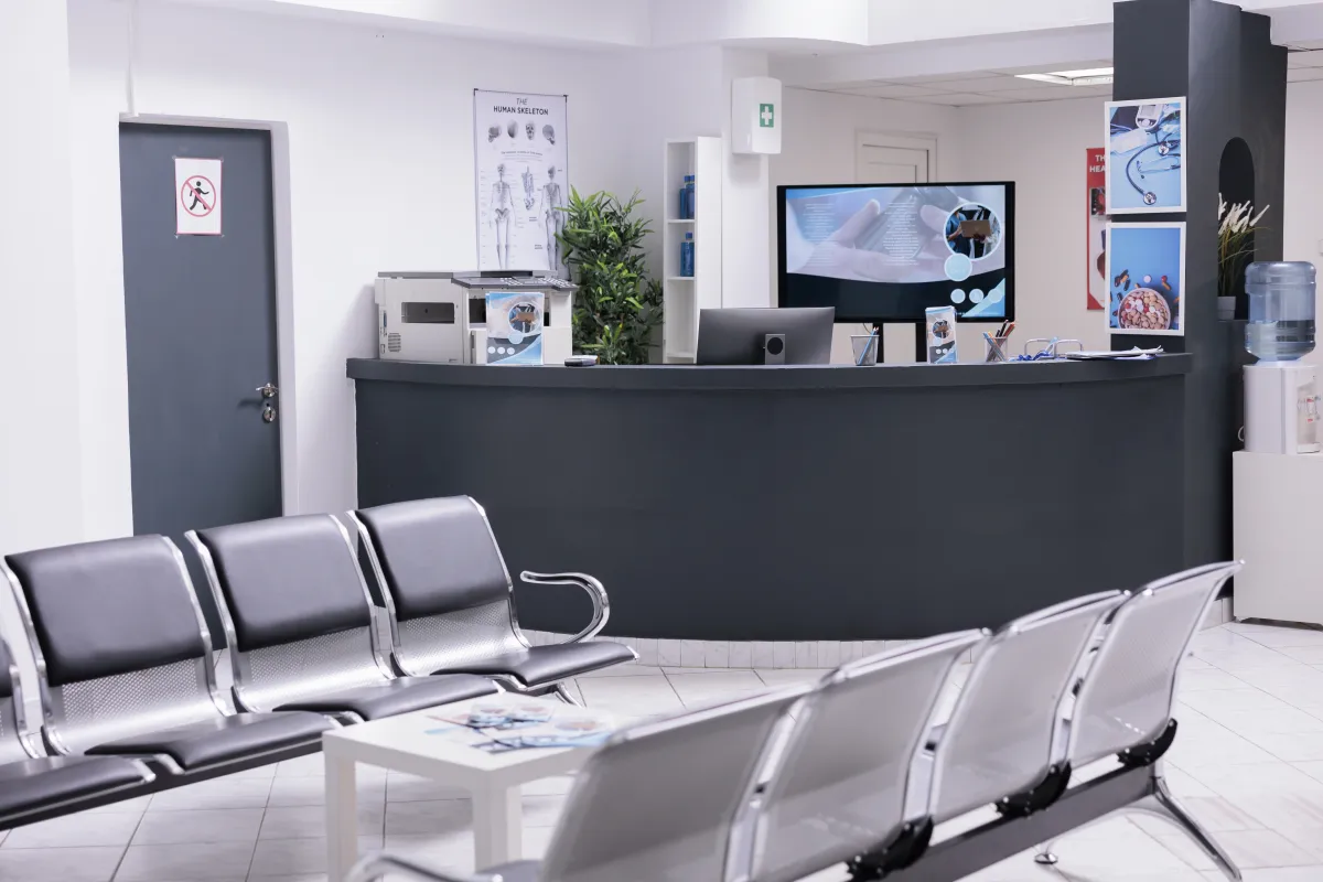 Reception desk and waiting area at a health centre